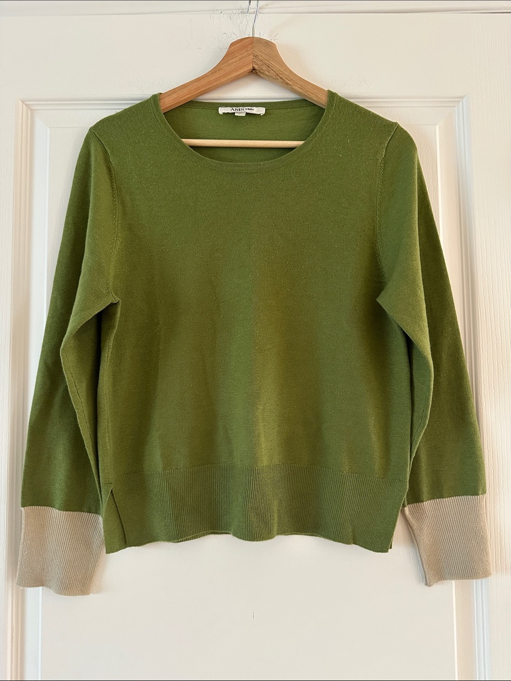 NWOT ANIS Italian Wool Blend Crewneck Sweater Olive Green, Size Large